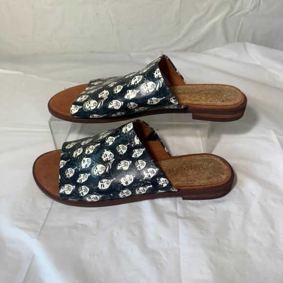 KELSI DAGGER BROOKLYN Ruthie printed leather flat slide sandal faces 6.5 - Picture 3 of 16